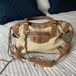 Balenciaga motocross tan linen city bag mini